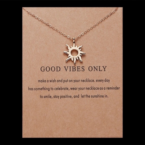 Good Vibes Only Sun Ray Quote Charm Necklace New - Picture 4 of 5